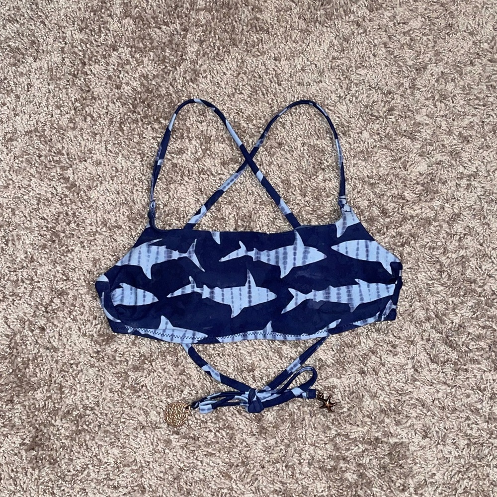 Aerie Navy Shark Cross-Back Tie Bikini Top